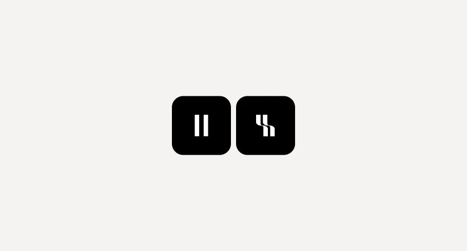 Pause button on the left, similar design with a distortion effect on the right.