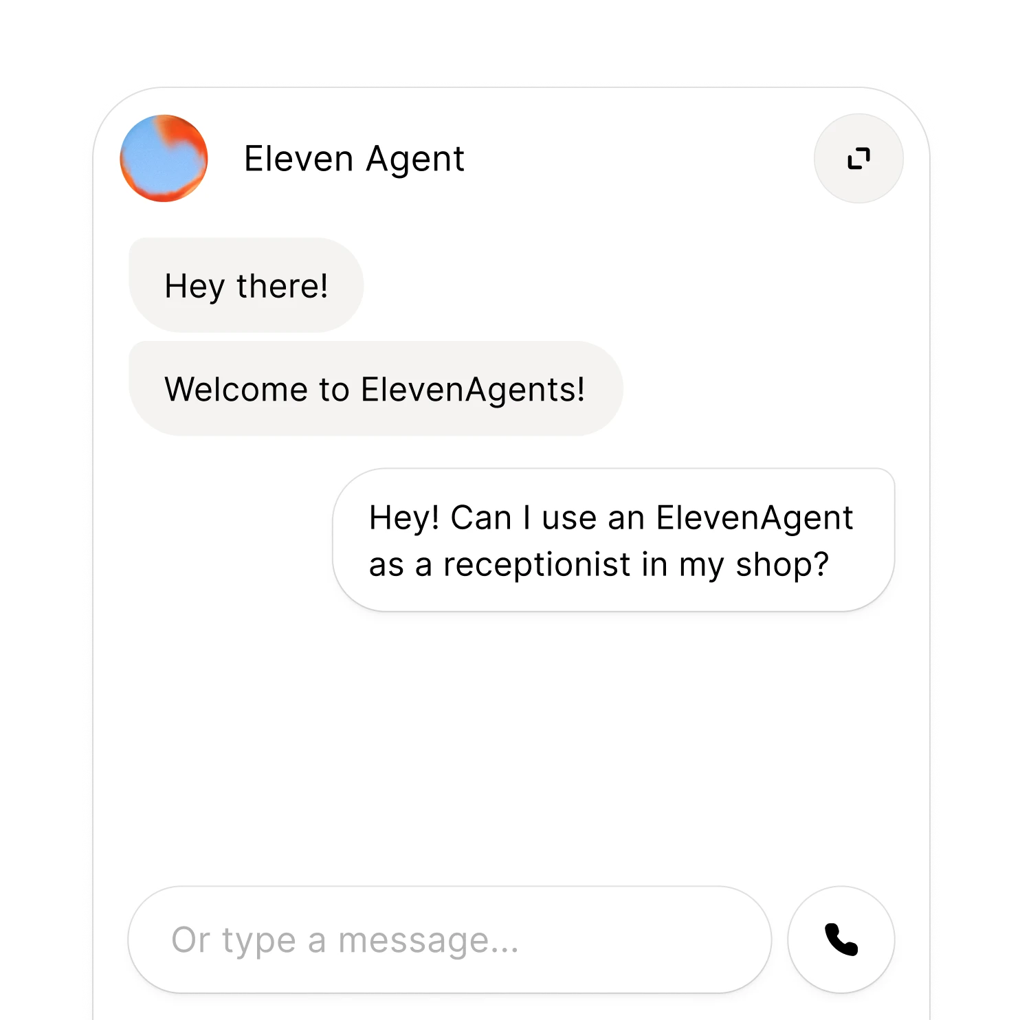 Chat interface with user asking about using ElevenAgent as a receptionist.