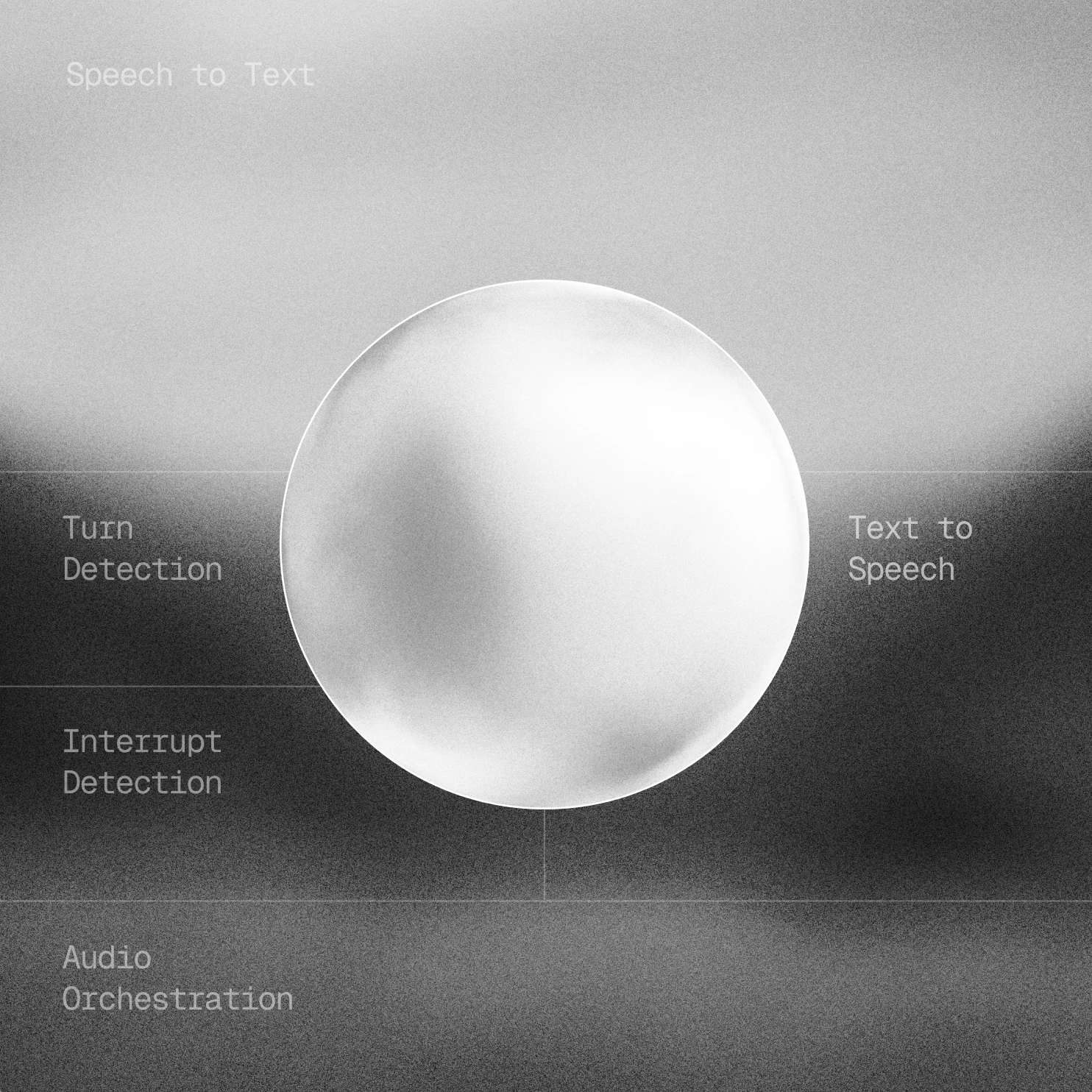 Abstract design with a sphere, related to speech technology concepts like text-to-speech and turn detection.